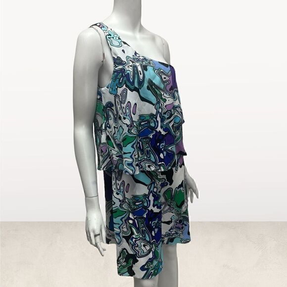 Suzi Chin One Shoulder Retro 70’s Print Tiered Dress - Picture 5 of 7